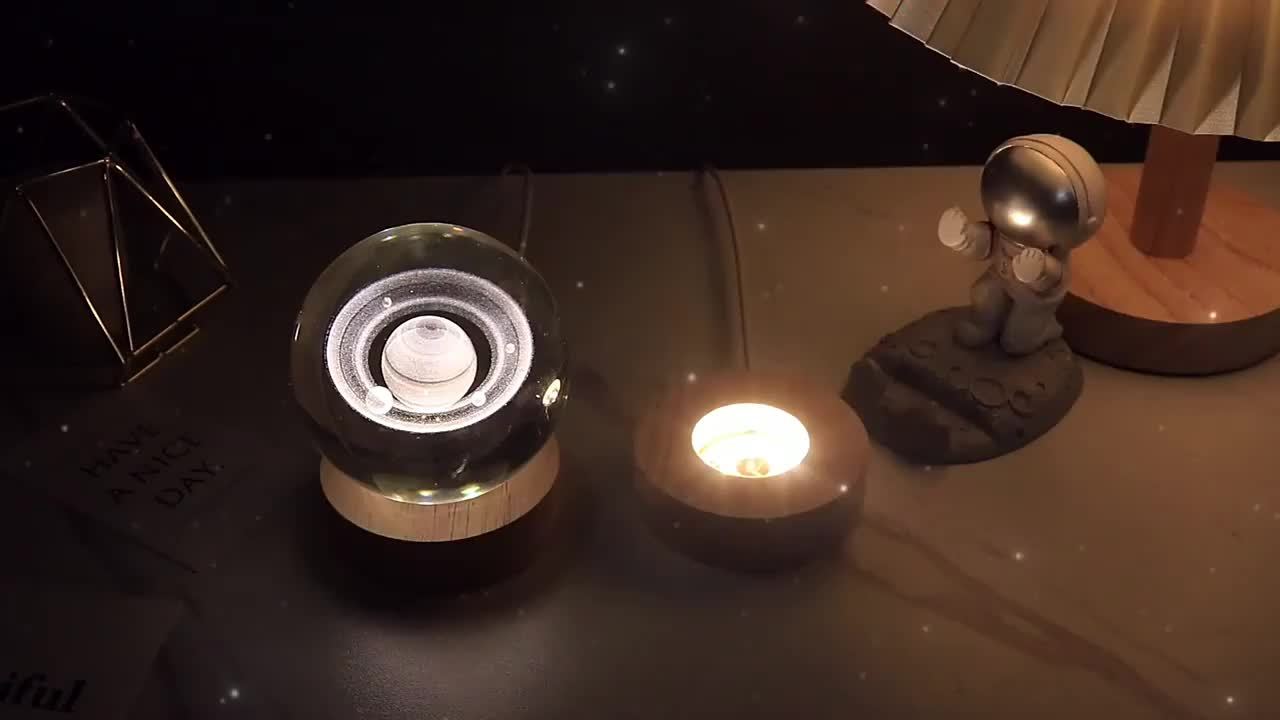 Rynx | LuminaSphere - 3D Crystals Ball LED Table Lamp with Wooden Base