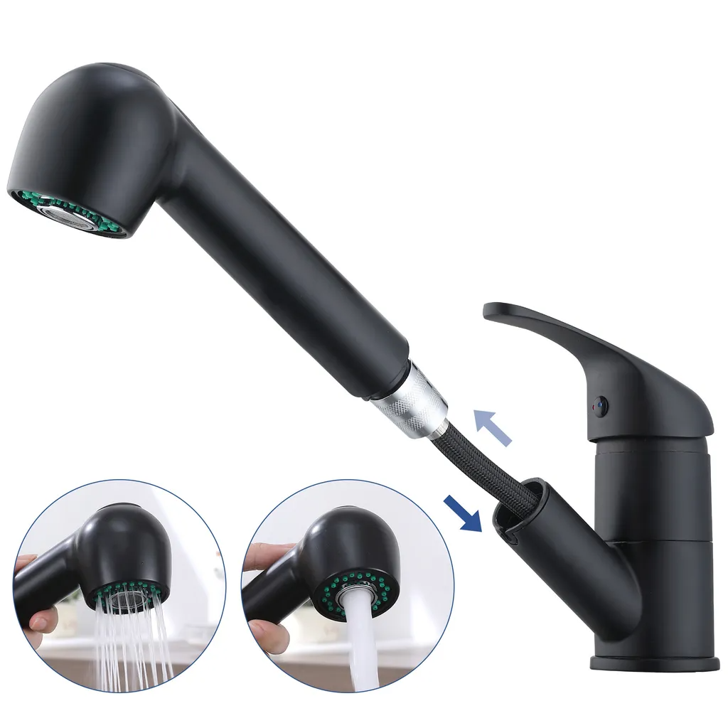 Rynx | Black Faucet Kitchen, Kitchen Faucets with 2 Spray Types Faucet with Pull-Out Spray, Mixing Valve Kitchen for Dual Sink