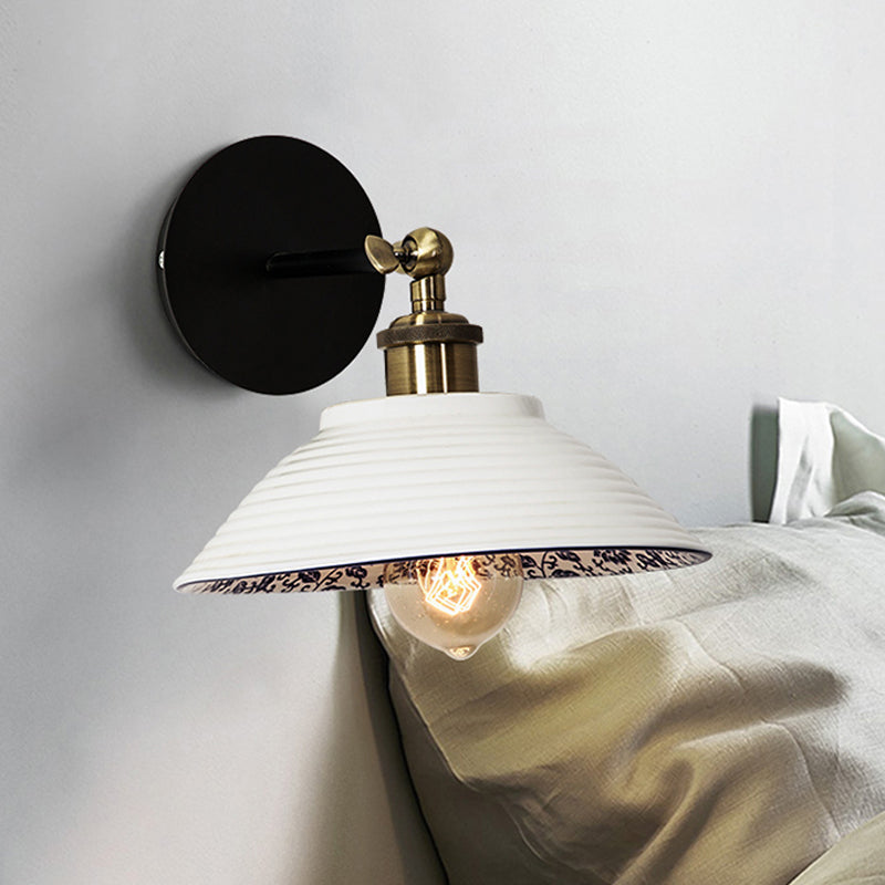 Rynx | 1 Light Wall Mount Lighting Vintage Restaurant Wall Lamp Fixture with Wave/Scalloped Bowl/Ceramic Shade in White