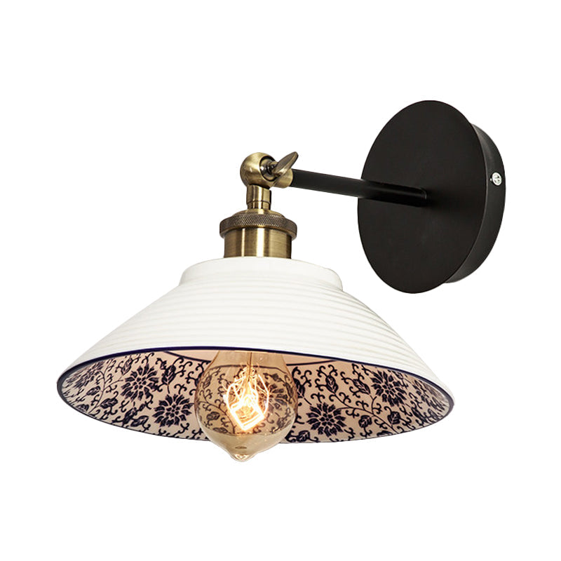 Rynx | 1 Light Wall Mount Lighting Vintage Restaurant Wall Lamp Fixture with Wave/Scalloped Bowl/Ceramic Shade in White