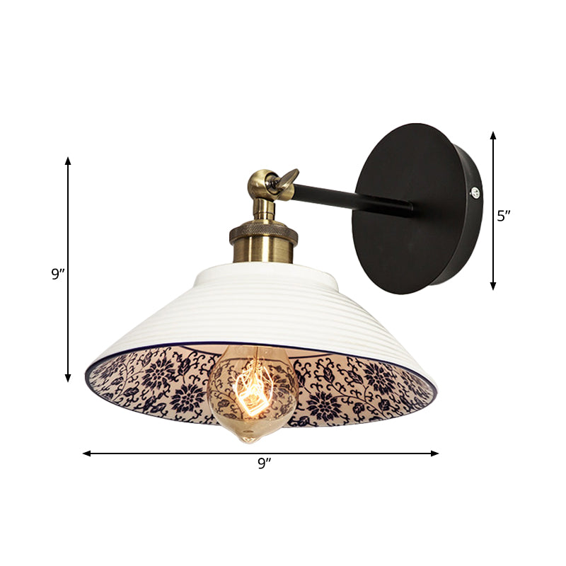 Rynx | 1 Light Wall Mount Lighting Vintage Restaurant Wall Lamp Fixture with Wave/Scalloped Bowl/Ceramic Shade in White