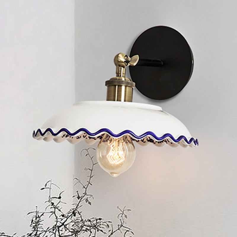 Rynx | 1 Light Wall Mount Lighting Vintage Restaurant Wall Lamp Fixture with Wave/Scalloped Bowl/Ceramic Shade in White