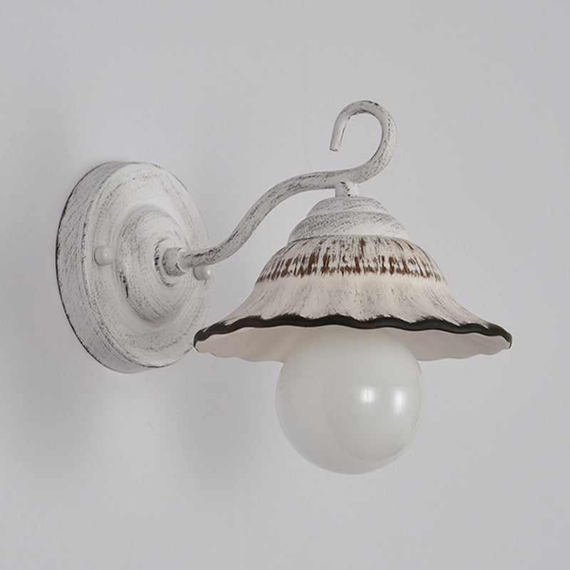 Rynx | Matte White 1 Lamp Wall Mounted Lamp Country Style Golf Cup Ceramic Wall Light Fixture