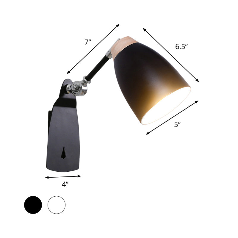 Rynx | Metal Cup-Shaped Wall Lighting Modern 1-Light White/Black Finish Rotatable Wall Lamp