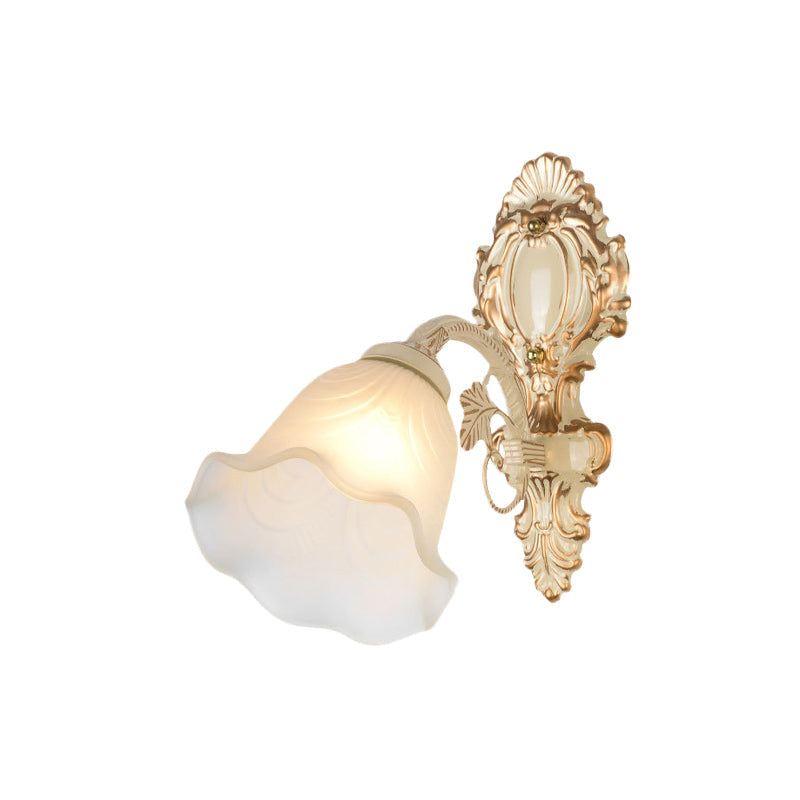 Rynx | Floral Frosted Glass Wall Lamp Vintage 1 Bulb Bedroom Wall Mount Lighting Fixture in Beige