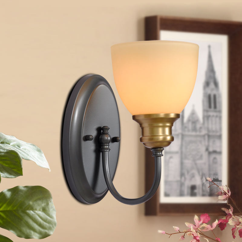 Rynx | Frosted Glass Black Wall Lamp Bud 1/2-Cup Country Wall Light with Metal Swan Neck Arm