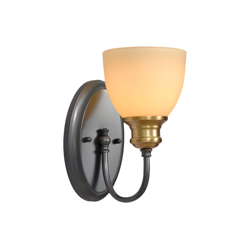 Rynx | Frosted Glass Black Wall Lamp Bud 1/2-Cup Country Wall Light with Metal Swan Neck Arm