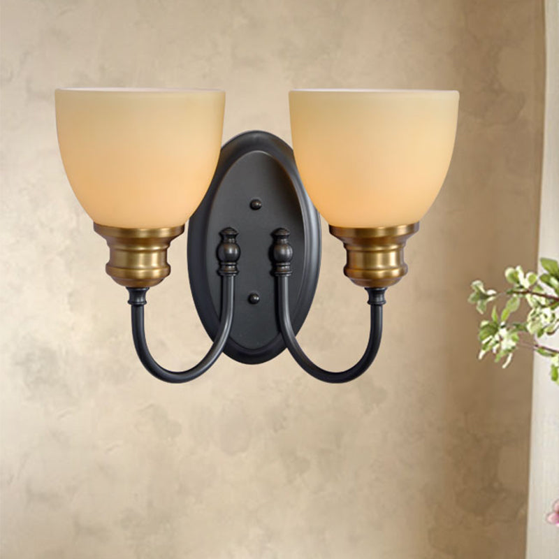 Rynx | Frosted Glass Black Wall Lamp Bud 1/2-Cup Country Wall Light with Metal Swan Neck Arm
