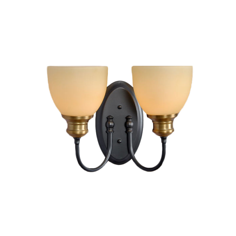 Rynx | Frosted Glass Black Wall Lamp Bud 1/2-Cup Country Wall Light with Metal Swan Neck Arm