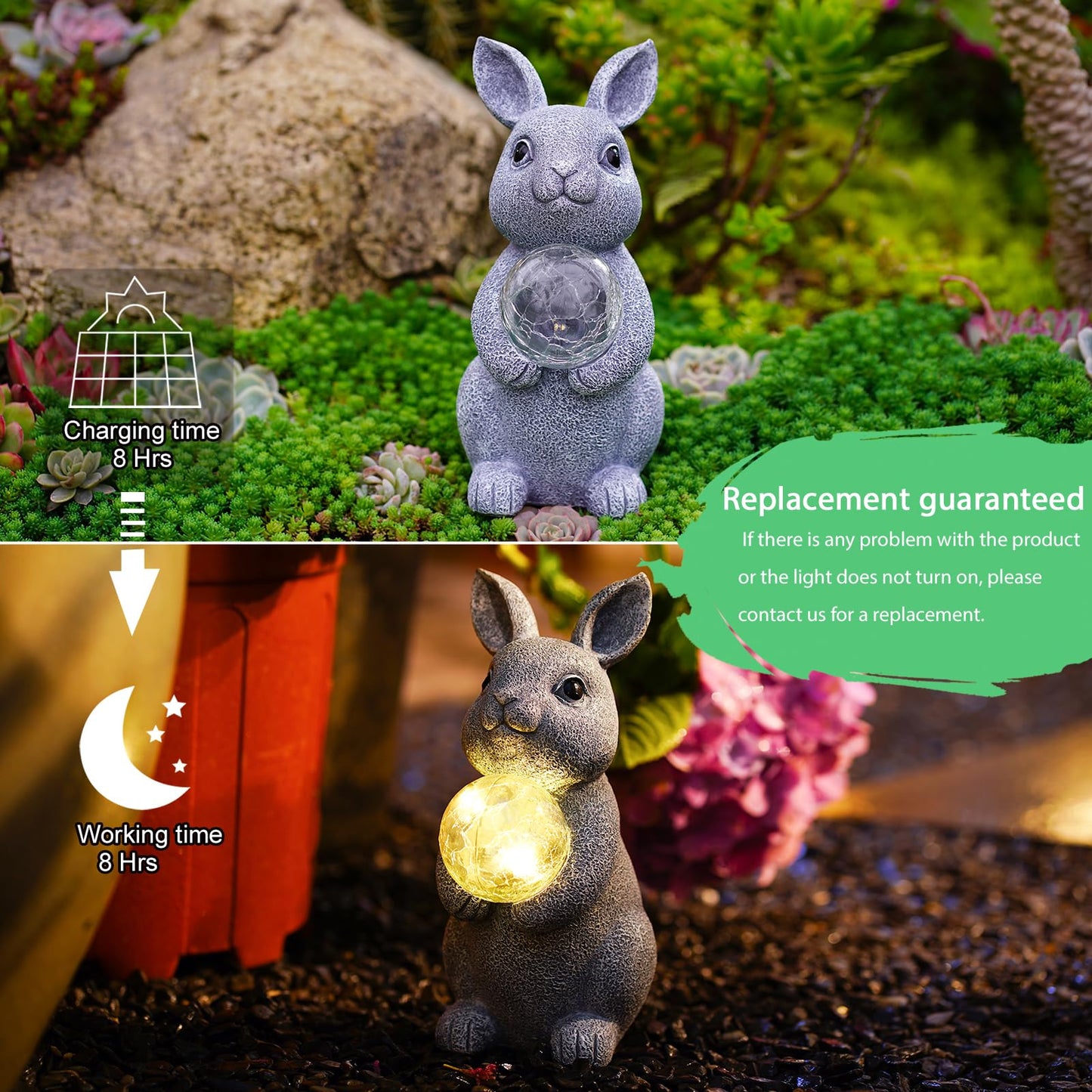 Rynx | Tiejiajiang Gray Rabbit Sun Garden Statue With Stirring Ball - Outdoor Decor For Patio & Garden