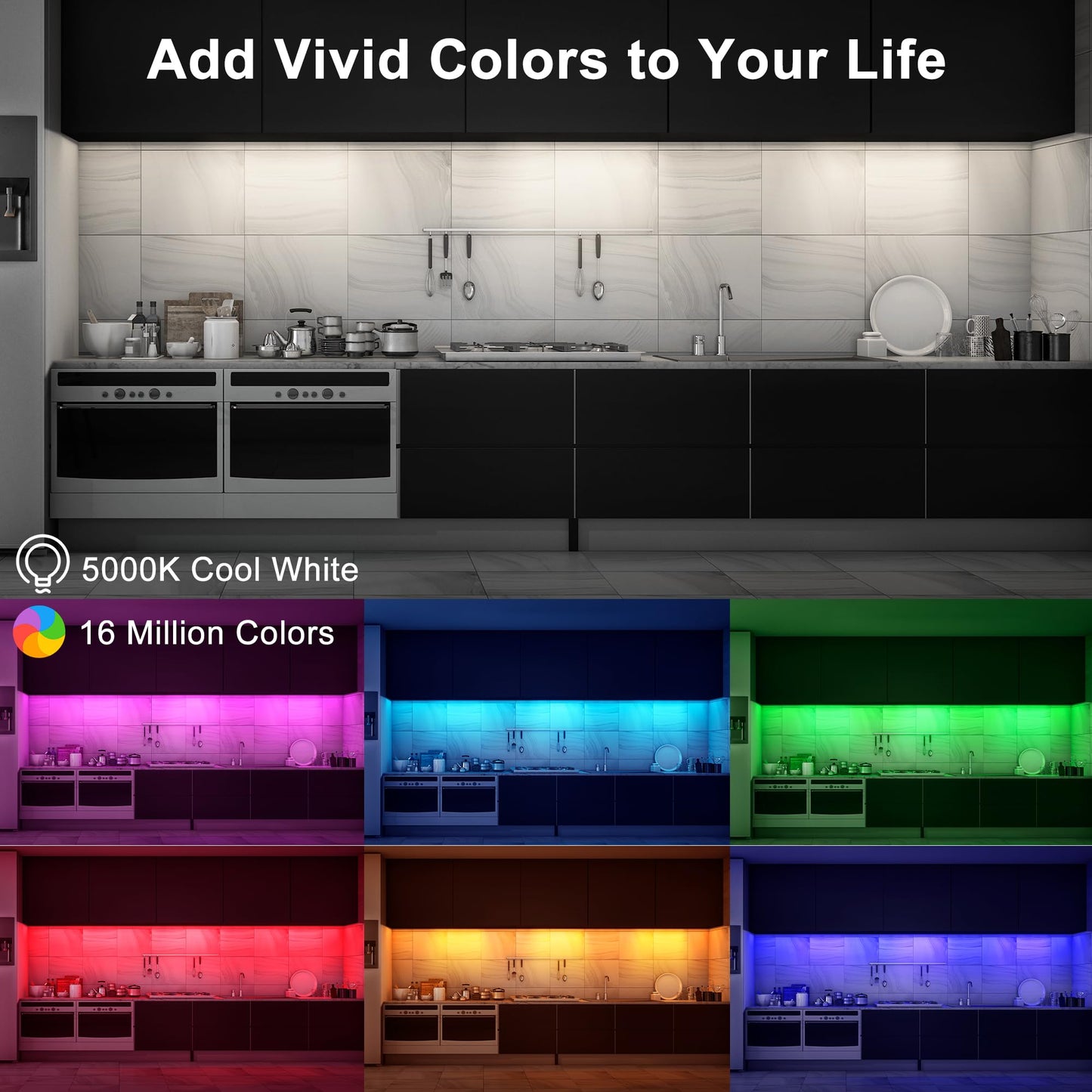 Rynx | Maylit 6 Pack Smart Under Cabinet Lights, Dimmable Multicolor LED Lighting For Kitchen & Workbench