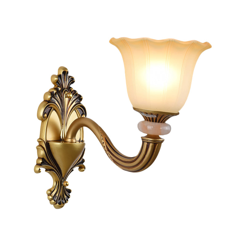 Rynx | 1/2-Head Wall Lamp Traditional Flower Shape Opal Glass Top Wall Mount Light Fixture in Brass