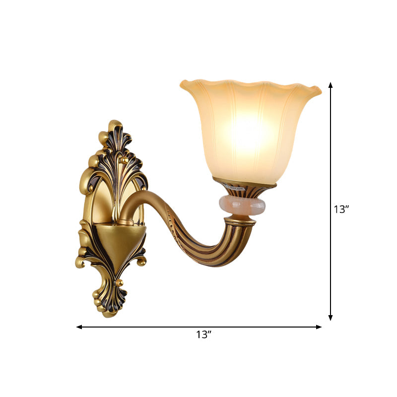 Rynx | 1/2-Head Wall Lamp Traditional Flower Shape Opal Glass Top Wall Mount Light Fixture in Brass