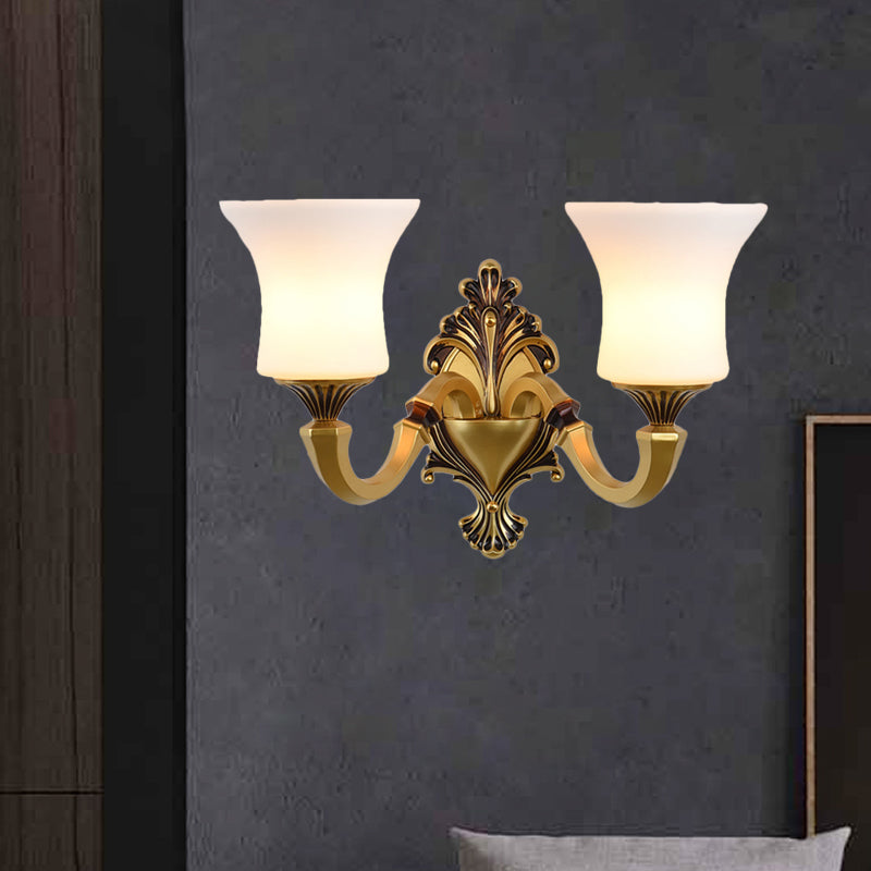 Rynx | Bell Bedroom Top Wall Mounted Lamp Antique Frosted Glass 1/2-Light Brass Wall Lamp Accessories