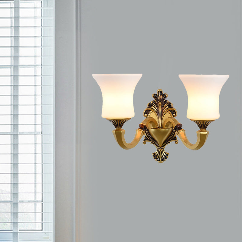 Rynx | Bell Bedroom Top Wall Mounted Lamp Antique Frosted Glass 1/2-Light Brass Wall Lamp Accessories