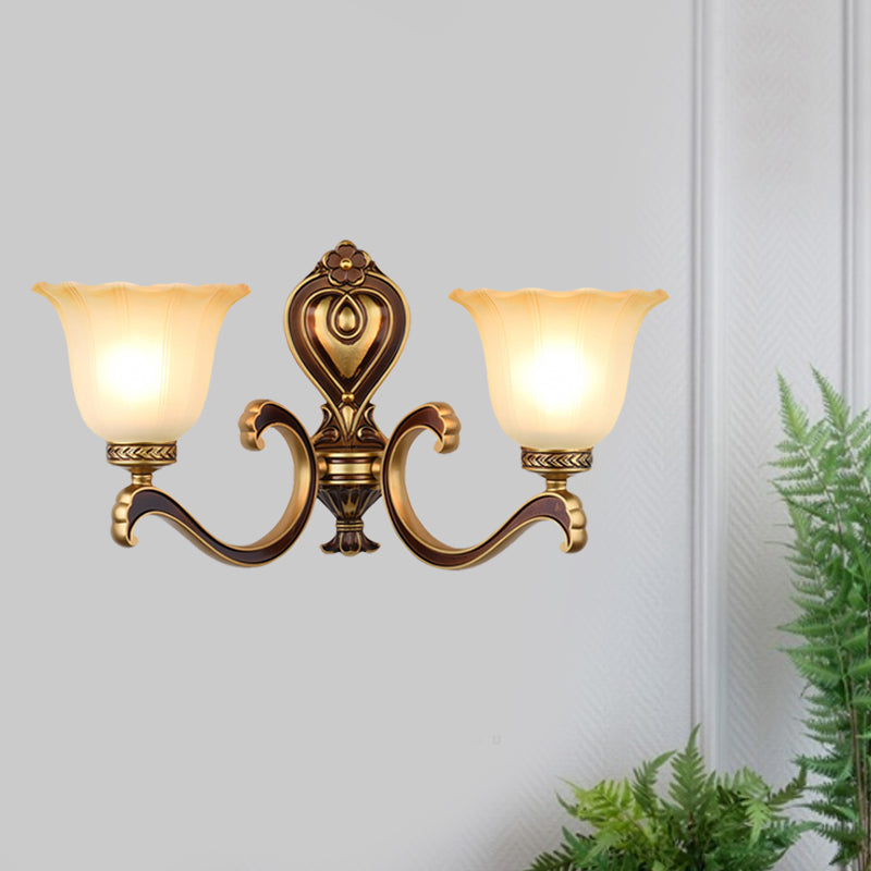 Rynx | Bell Bedroom Top Wall Mounted Lamp Antique Frosted Glass 1/2-Light Brass Wall Lamp Accessories