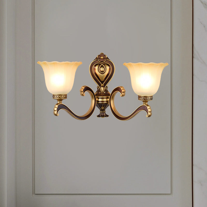 Rynx | Bell Bedroom Top Wall Mounted Lamp Antique Frosted Glass 1/2-Light Brass Wall Lamp Accessories
