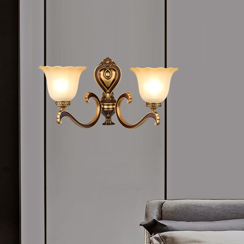 Rynx | Bell Bedroom Top Wall Mounted Lamp Antique Frosted Glass 1/2-Light Brass Wall Lamp Accessories