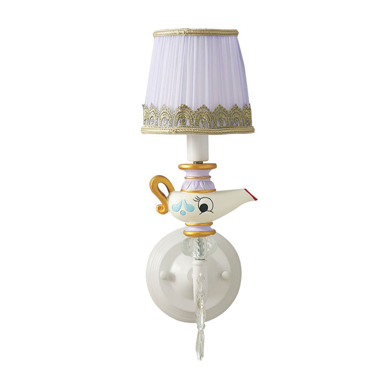 Rynx | 1 Head Indoor Wall Lighting Contemporary White-Gold Wall Lamp with Barrels Fabric Shade and Teapot Deco