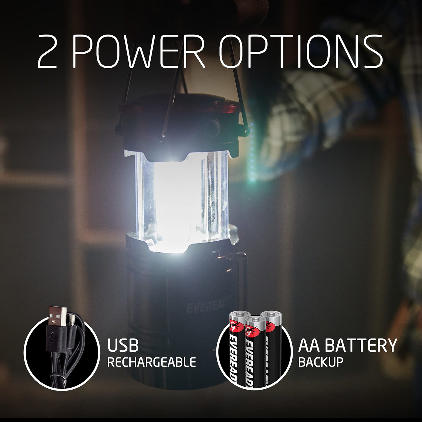 Rynx | Eveready Led Camping Lanterns 4-pack, rechargeable foldable flashlights for outdoor use, black