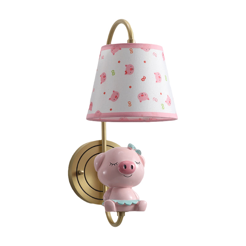 Rynx | Barrel Wall Lamp Fixture Kids Fabric Single Head Gold Wall Light with Cartoon Pig/Mouse/Dragon Decoration