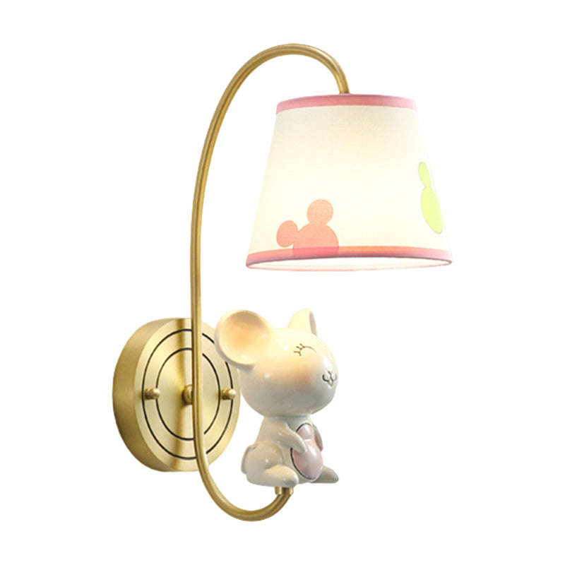 Rynx | Barrel Wall Lamp Fixture Kids Fabric Single Head Gold Wall Light with Cartoon Pig/Mouse/Dragon Decoration