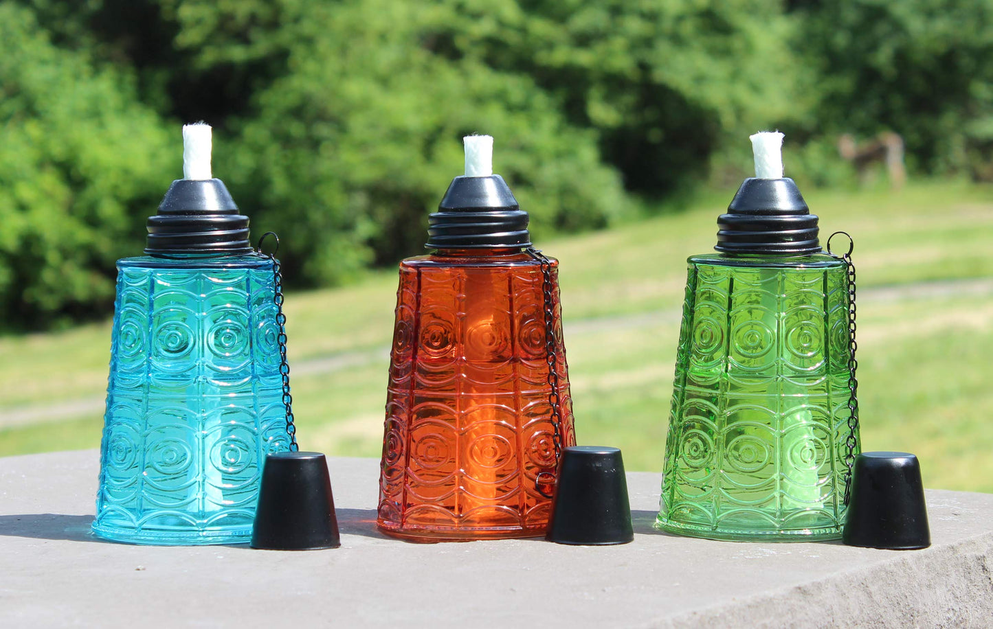 Rynx | Seraphic Citronella Table Lamp Set of 3 - Decorative Glass Lights for Outdoor Patio, Garden
