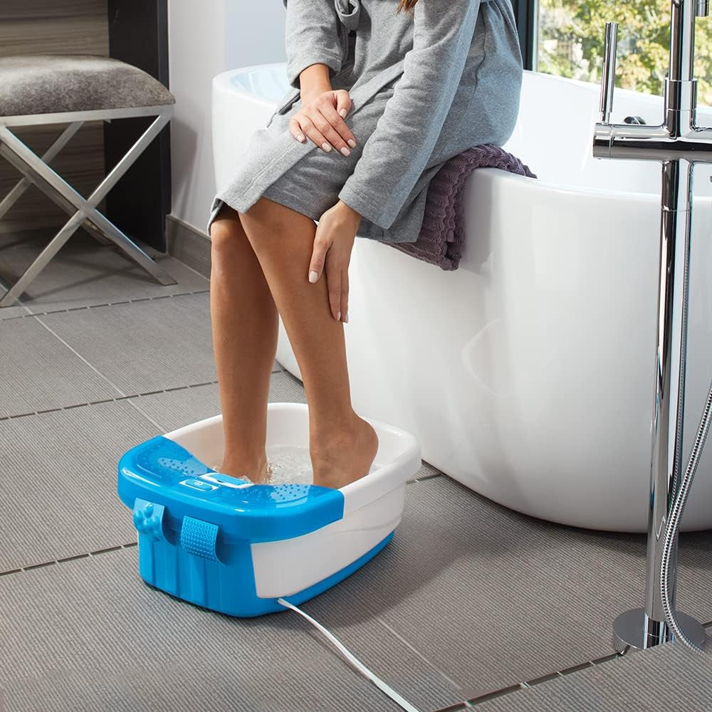 Rynx | Bubble Bliss Deluxe Foot Bath with Heat, Massaging Arch, 3 Acupressure Attachments, Splash Protection, Raised Nodes Holding Bubbles