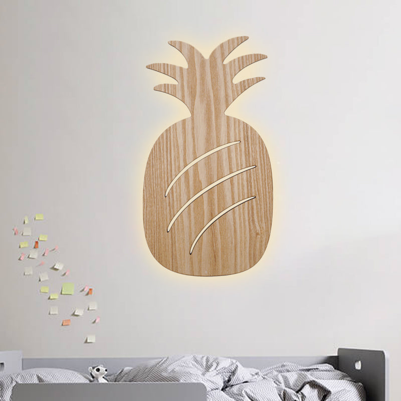 Rynx | Modern LED Wall Lamp with Wooden Shade Beige Car/Pineapple/Cactus Wall Mounted Light for Bedroom