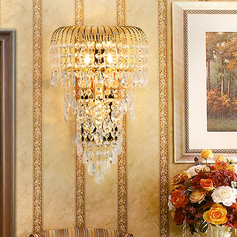 Rynx | Cascading Crystal Strand Wall Lamp Traditional 3 Lights Living Room Wall Light in Gold