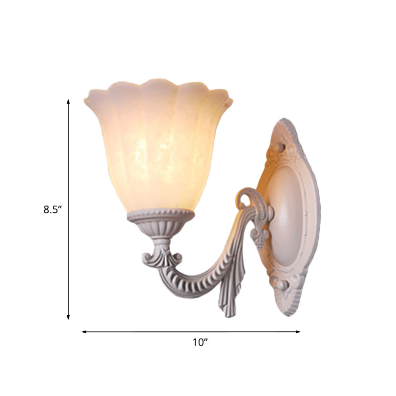 Rynx | Flower white glass wall lamp vintage 1/2 bulb living room wall-mounted lighting with curved arm