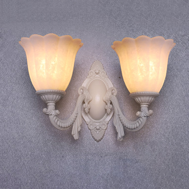 Rynx | Flower white glass wall lamp vintage 1/2 bulb living room wall-mounted lighting with curved arm