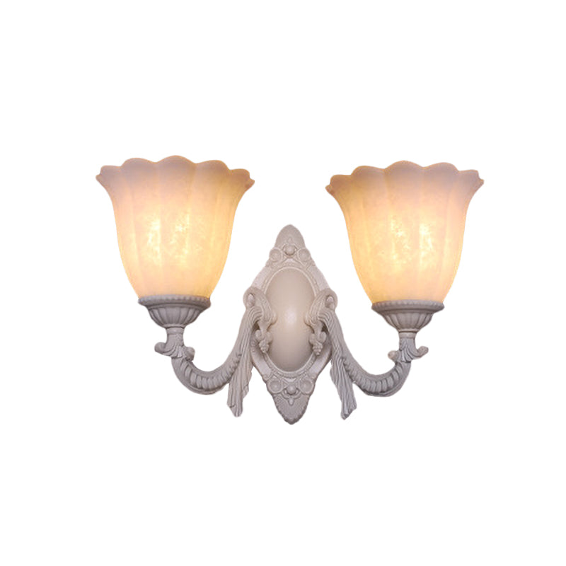Rynx | Flower white glass wall lamp vintage 1/2 bulb living room wall-mounted lighting with curved arm