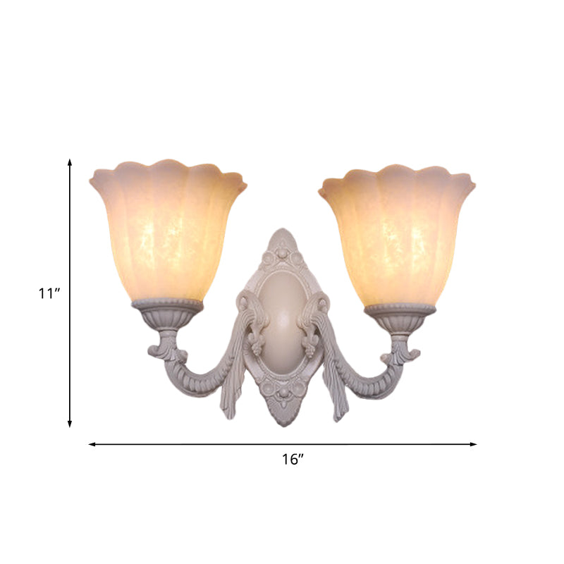 Rynx | Flower white glass wall lamp vintage 1/2 bulb living room wall-mounted lighting with curved arm