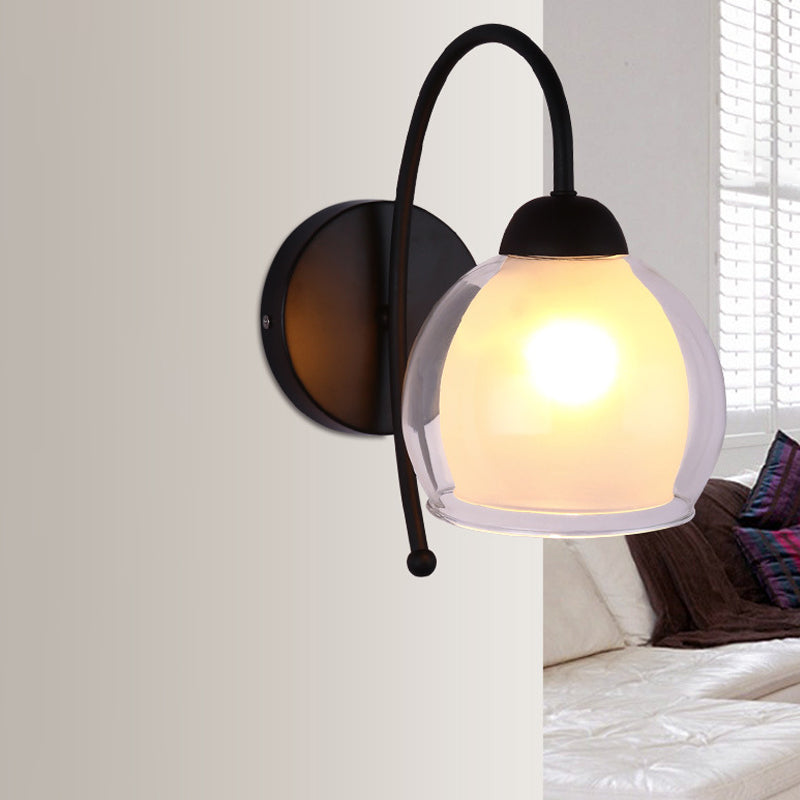 Rynx | Clear and Frosted Glass Black Wall Light Global Single Light Traditional Wall Light with Goose Neck Arm