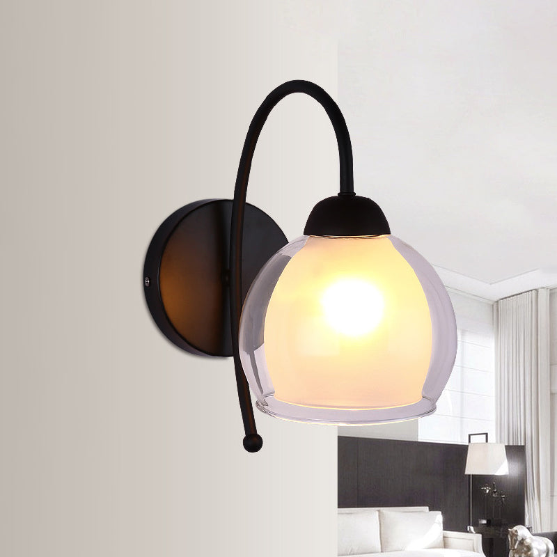 Rynx | Clear and Frosted Glass Black Wall Light Global Single Light Traditional Wall Light with Goose Neck Arm