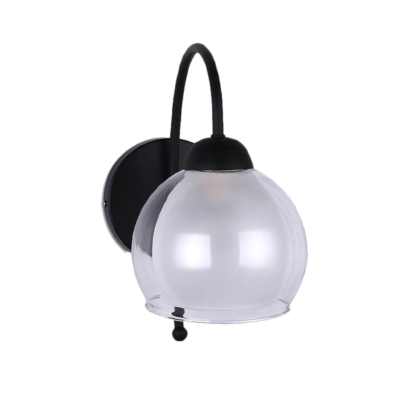 Rynx | Clear and Frosted Glass Black Wall Light Global Single Light Traditional Wall Light with Goose Neck Arm