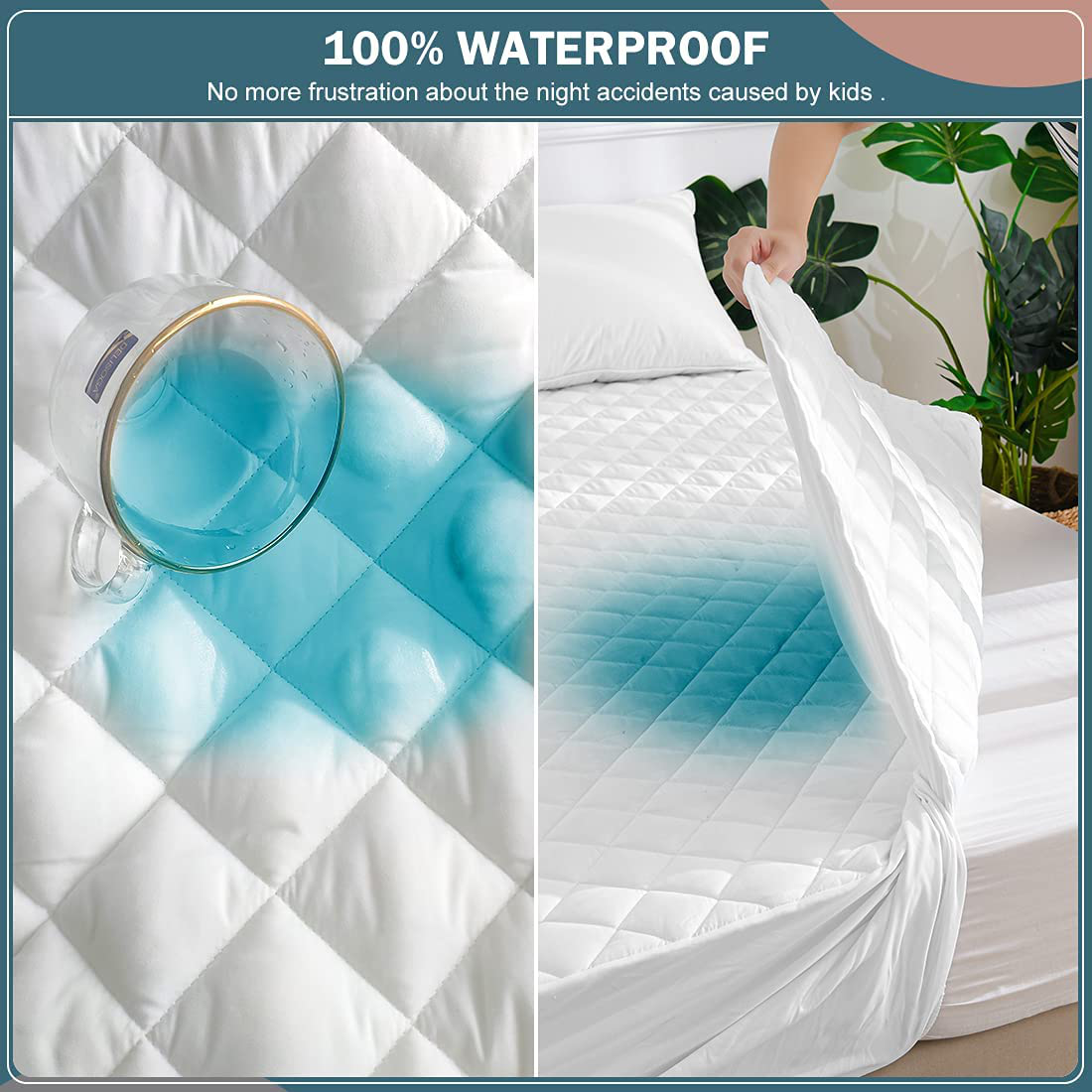 Rynx | UNILIBRA 100% Waterproof Quilted Mattress Protector Queen Size, 6''-25'' Deep Pocket Fitted Mattress Protector Cover, Breathable, Hollow Cotton Alternative Filling Mattress Toppers