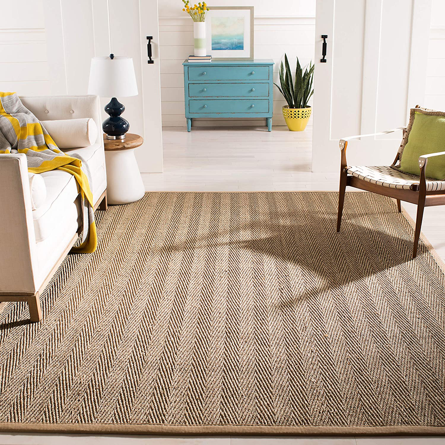 Rynx | Safavieh Natural Fiber Collection NF115C Border Herringbone Seagrass Area Rug, 3' x 5', Black