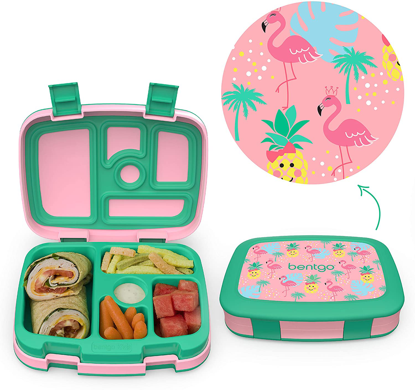 Rynx | Bentgo Kids Prints Leak-proof, 5-compartment Bento-style Children's Lunch Box - Perfect Portions For Ages 3 To 7 - BPA-free, Dishwasher Safe, Food-safe Materials (Tropical)