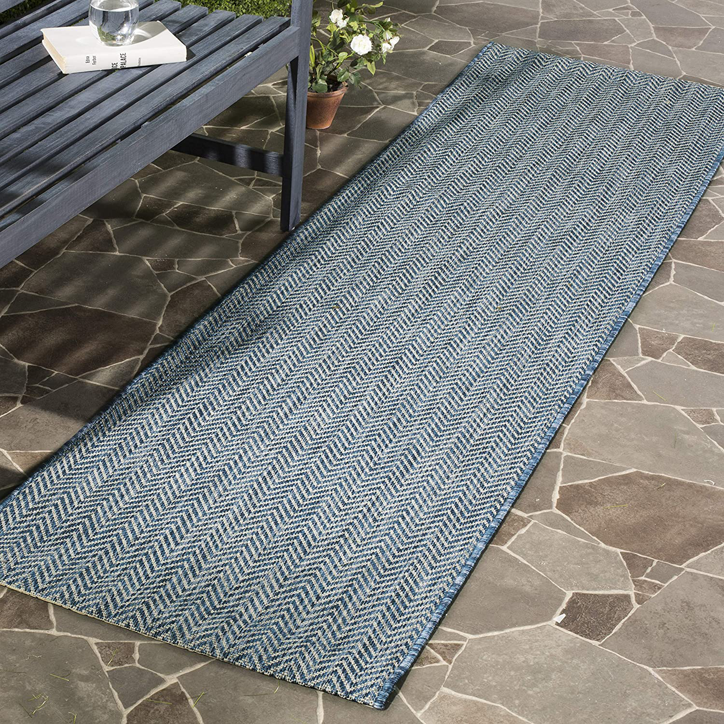 Rynx | Safavieh Courtyard Collection CY8022 Indoor/ Outdoor Non-Fading Stain Resistant Patio Backyard Runner, 2'3" x 10', Navy / Gray
