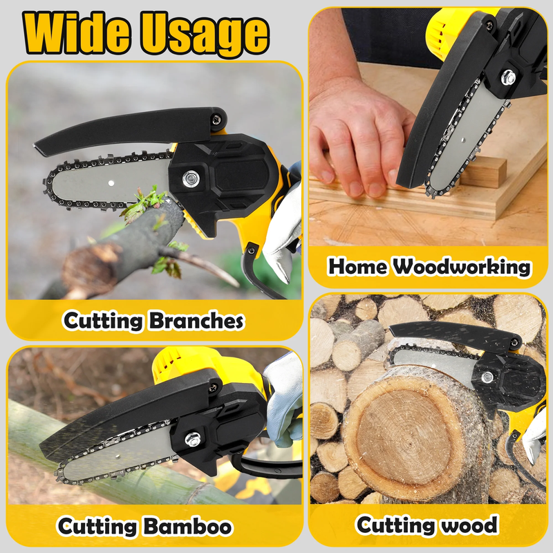 Rynx | 4 Inch Mini Chainsaw with 2 Batteries, Portable Wireless Lightweight Handheld Chainsaw