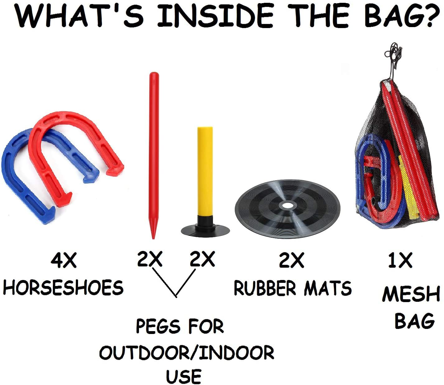 Rynx | Win SPORTS Outdoor Indoor Rubber Horseshoes Set Includes 4 Horseshoes, 2 Pegs, 2 Rubber Mats, 2 Red Plastic dowels, Beach Games Perfect for Tailgating, Camping, Backyard, Fun for Kids Adults