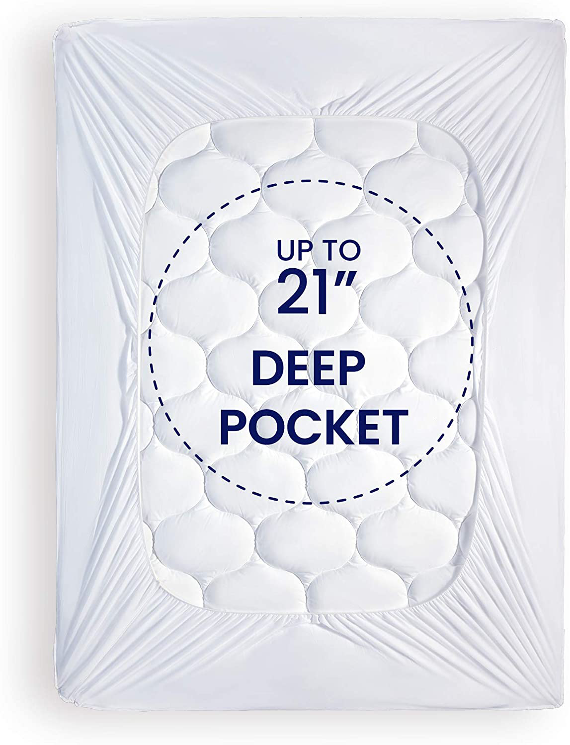 Rynx | Sleep Zone Quilted Mattress Protector - Extra Thick, Soft Plush Bedspread Pillowtop Up to 21 Inches Deep Pocket, White, King