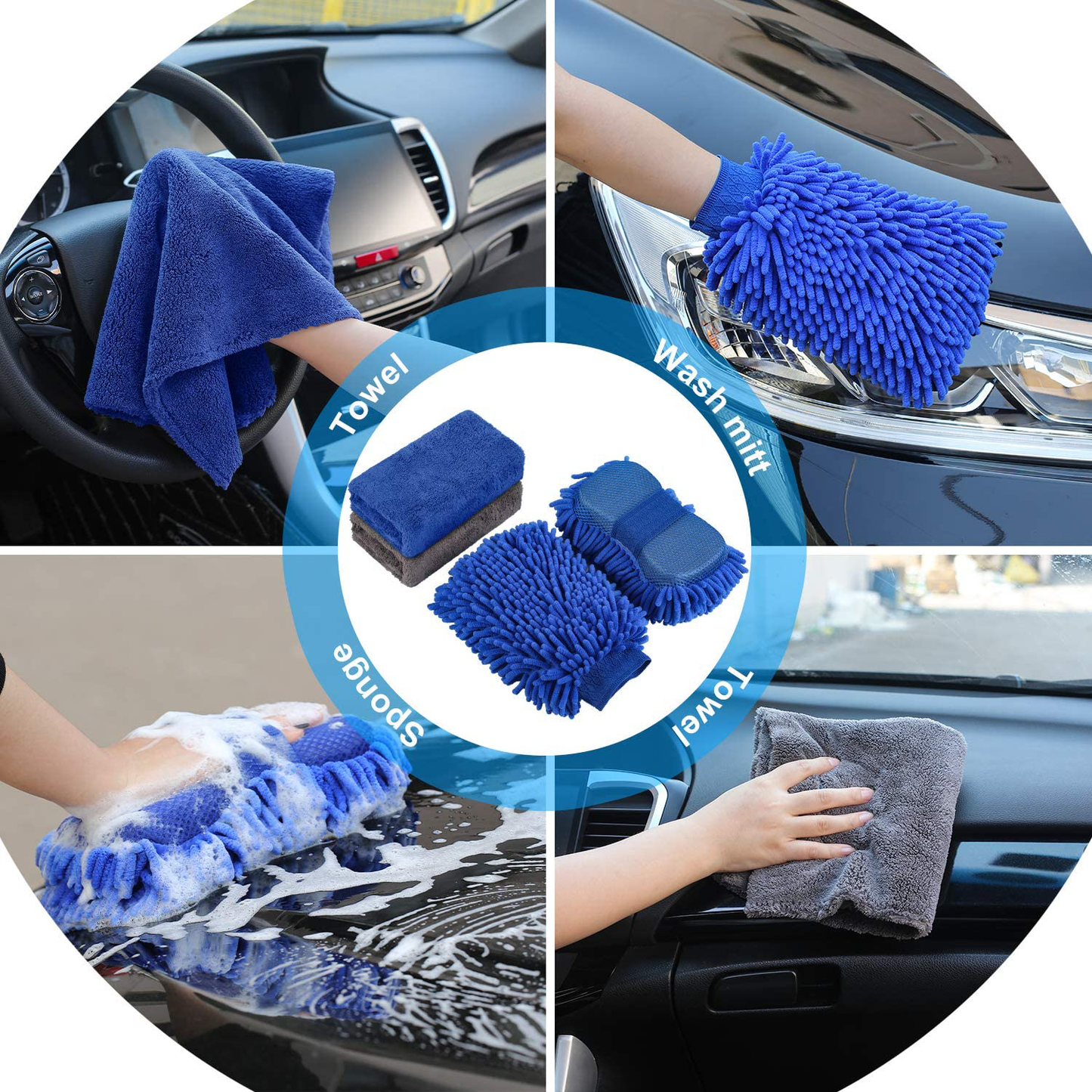 Rynx | AUTODECO 22Pcs Car Wash Cleaning Tool Set Car Detailing Set with Olive Green Leather Bag Foldable Bucket Washing Mitt Sponge Towels Tire Brush Window Scraper Duster Complete Interior Car Care Set