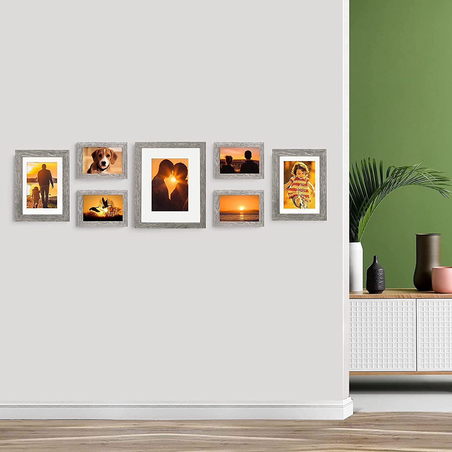 Rynx | 8x10 Picture Frame Worn Farmhouse Wood Pattern Set of 4 with Tempered Glass, Display Photos 5x7 with Mat or 8x10 without Mat, Horizontal and Vertical Formats for Wall and Table Mounting