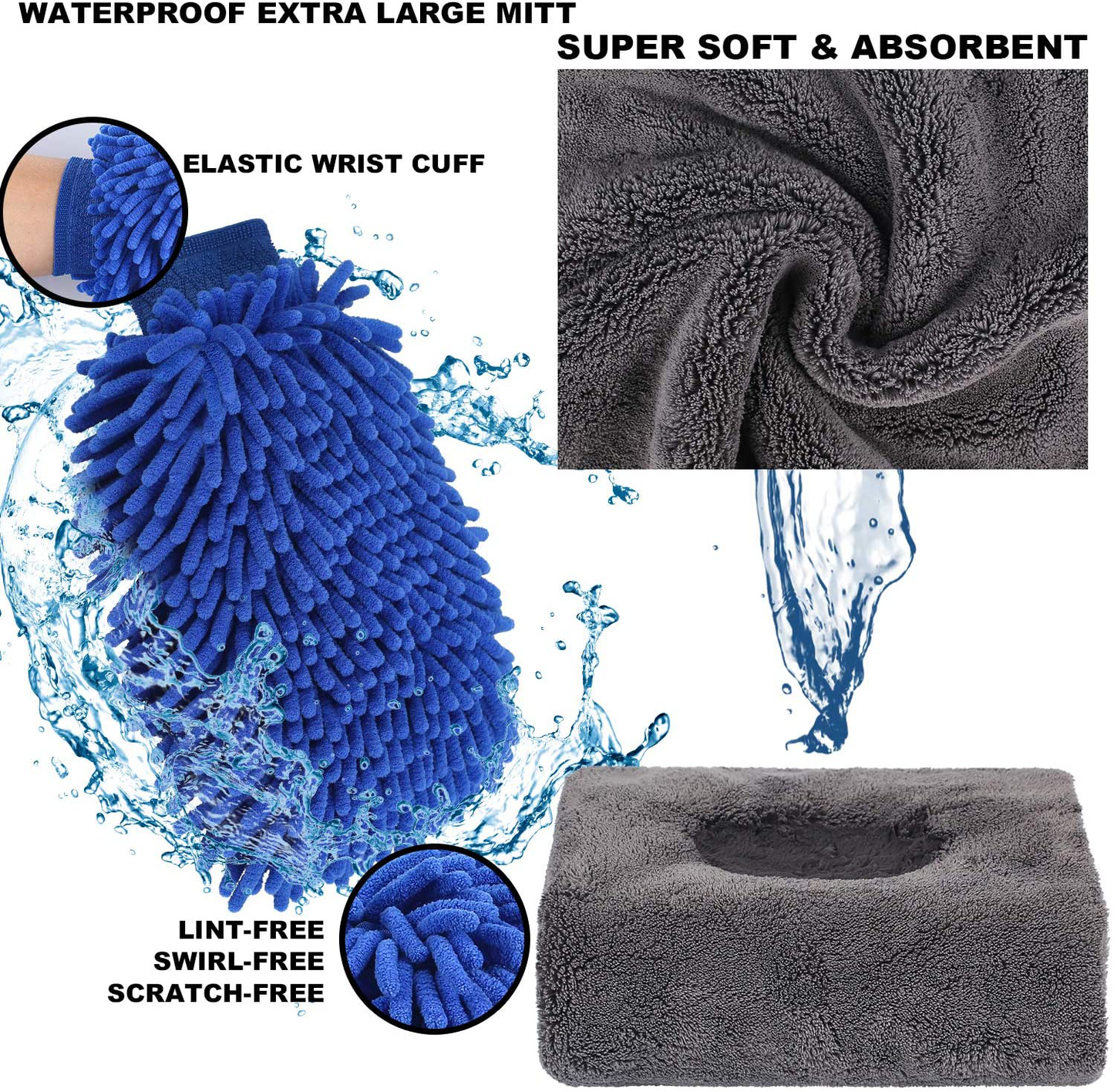 Rynx | AUTODECO 22Pcs Car Wash Cleaning Tools Set Car Detailing Set with Blue Leather Bag Collapsible Bucket Washing Mitt Sponge Towels Tire Brush Window Scraper Dust Mop Complete Interior Car Care Set