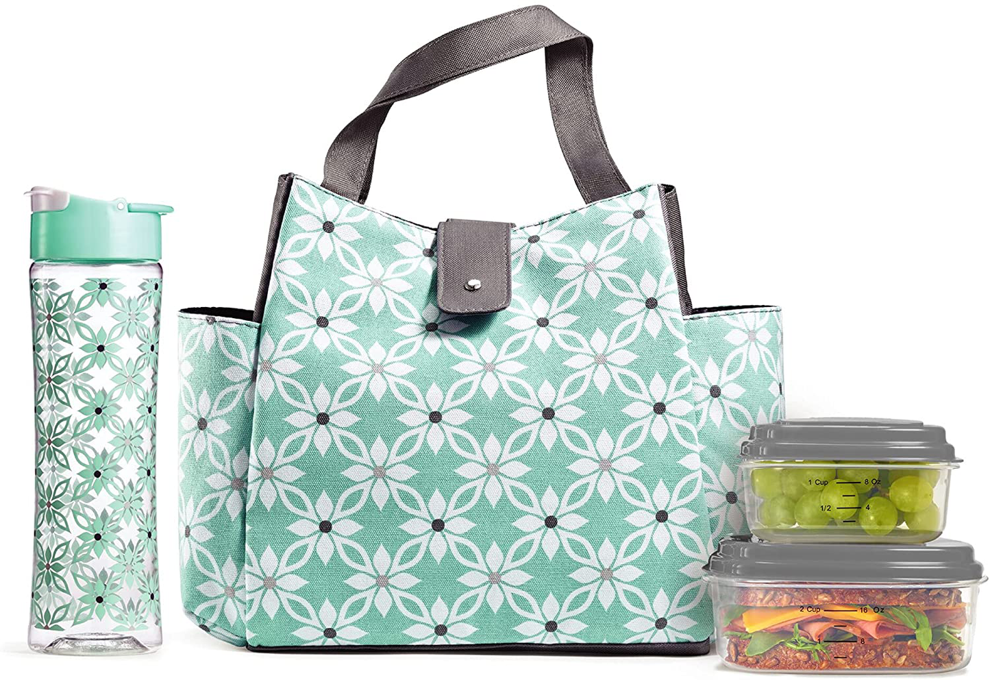 Rynx | Fit + Fresh Westport Insulated Soft Lined Lunch Bag Set With Reusable Containers, And Matching Water Bottle, Sage Camo