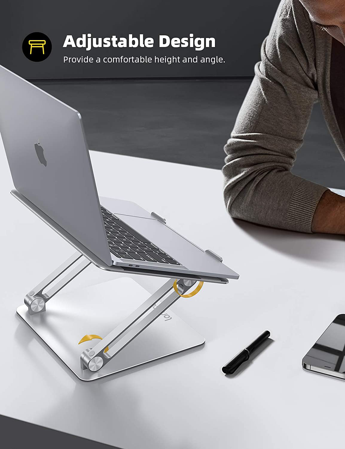 Rynx | Lamicall Laptop Stand Riser Portable - Foldable Height Adjustable Ergonomic Computer Notebook Stand Holder Lift For Desk, Compatible With Macbook Air Pro, Dell Xps, Hp (10-17'') - Silver