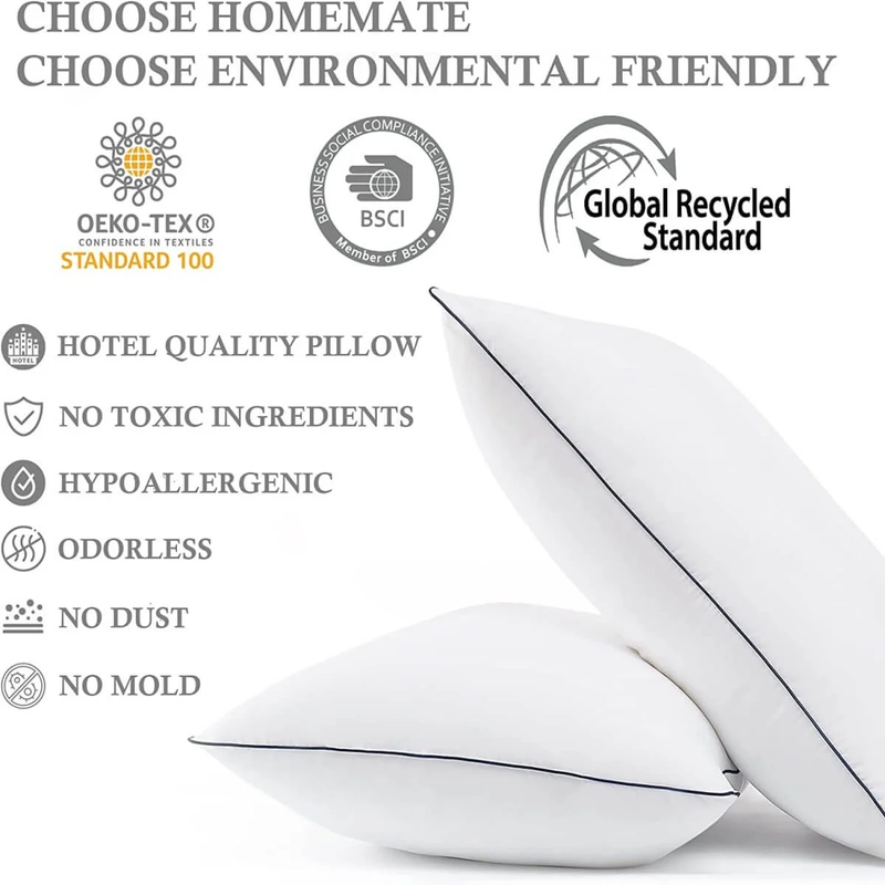 Rynx | Set of 2 Bed Pillows, Soft Fluffy Down Alternative